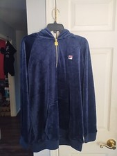 Fila Velour Navy Blue Track Jacket 1/4 Zip Hoodie Size XL