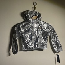 NEW Nike Girls Silver Pull Over Half Zip Hooded Running Jacket Silver Sz 5 4-5yr
