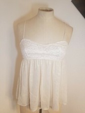Victoria  s Secret Babydoll Tank Cami Sz S Lace Shimmery Ivory Womens New