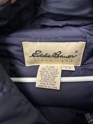 Vtg Eddie Bauer 90s Men’s Goose Down Ridgeline Puffer Jacket Blue Hooded Parka L - Picture 7 of 13