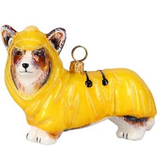 Tri Color Pembroke Welsh Corgi in Raincoat Polish Glass Christmas Ornament