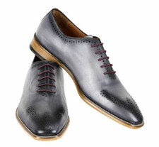 Handmade Men's Burnished Gray Brogue Lace Up Dress Shoes, Real Leather Shoes.