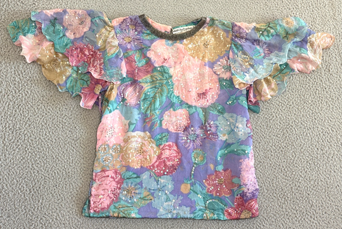 Vintage Judith Ann Creations Seide Perlen Bluse kleine Pailletten Pastelltöne Flatter