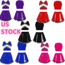 Kids Girl's Cheerleading Costume Crop Top with Skirts Carnival Fancy Dress Up