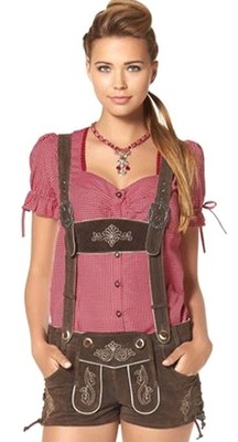 NEU: TRACHTEN BLUSE DIRNDL-BLUSE SPITZE GR. 32 36  AJC GIRLS rot weiss *427962