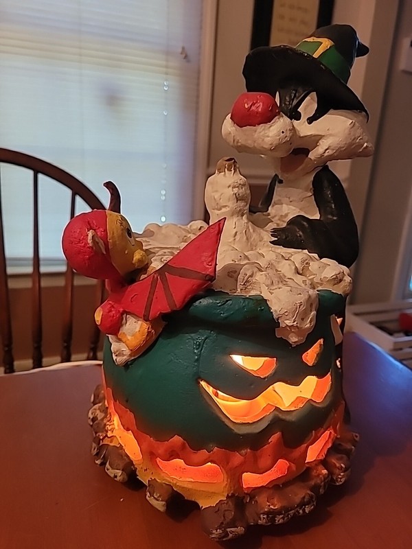Vintage Looney Tunes Halloween Sylvester Tweety Jack-o-lantern Lamp Light