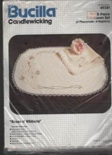 NIP  OOP  BUCILLA CANDLEWICKING KIT "ROSES N' RIBBONS" 8 PIECE LUNCHEON SET