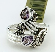 GENUINE 0.60 Cts AMETHYST MARCASITE RING .925 Sterling Silver - NEW WITH TAG
