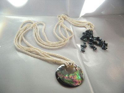 Vintage Magnificent Natural Pearl Necklace/Belt-Rare Abalone shell disc-rrp £500