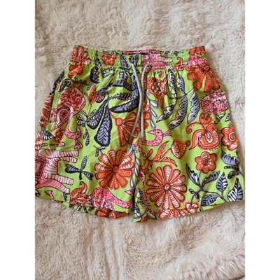 Vilebrequin Green Elephant Peacock Indian print Mens Lined Swim Boardshorts XL