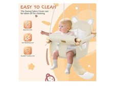 Wooden Hanging Baby Swing with Soft Safety Belt, Cozy Infant Swing Seat for I
