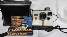 Vintage Polaroid SX-70 OneStep Rainbow Stripe Camera w/ Unused Flashbar WORKS
