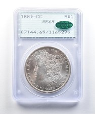 1883-CC Morgan Silver Dollar MS65 PCGS Rattler CAC *1592