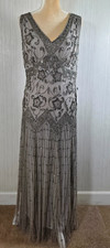 Pisarro Nights Beaded Sequined Long Gown Sleeveless V-Neck Tank Dress 16 Petite
