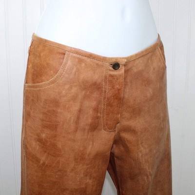 Jitrois France Womens Caramel Leather Pants Slim Leg Lambskin Size 40 Dbl Stitch