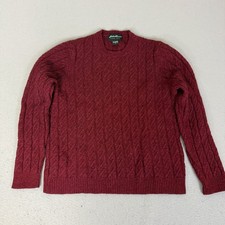 Eddie Bauer M Burgundy Red 100 Lambswool Cable Knit Crewneck Sweater