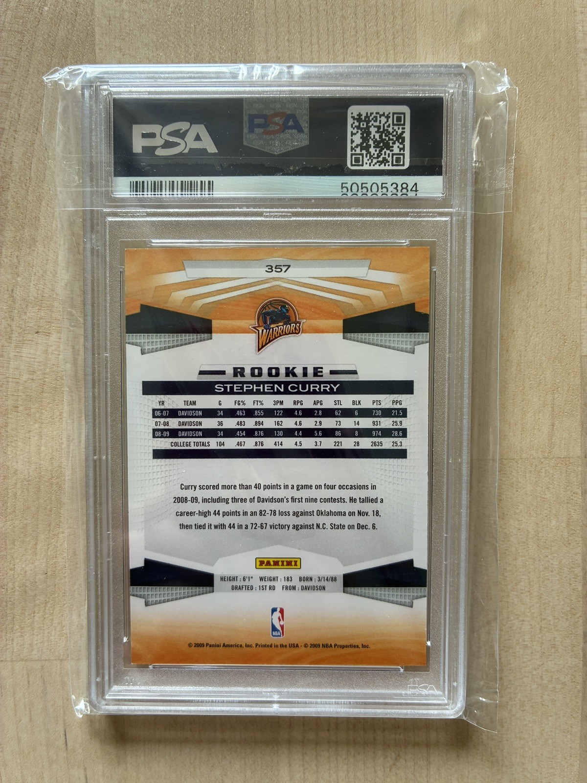2009-10 Panini Stephen Curry #357 (RC) PSA 8 view 2