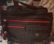 Nine West Black Satchel Top Handle Bag, Red Lining, Zip Closure