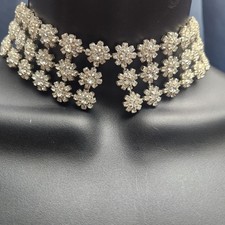 Vintage Crystal Rhinestone Silver-Tone Choker Necklace 17"