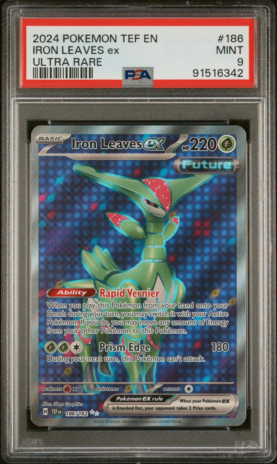 2024 POKEMON TEF EN-TEMPORAL FORCES ULTRA RARE #186 IRON LEAVES EX PSA 9