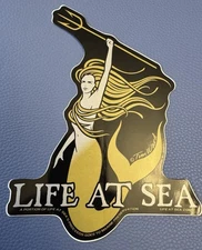 Life At Sea BEACH Huge Glossy STICKER Vintage SURF Marine Ecology Mermaid