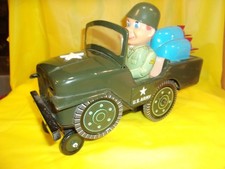 Circa 1950's MASUDAYA MADE IN JAPAN TIN TOY BATTERY OPERATED U.S.ARMY JEEP-RARE