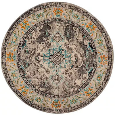 Monaco Doormat 3 Ft. X 3 Ft. Gray/Light Blue round Border Area Rug