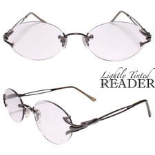 Womens Light Tinted Lens Oval Gunmetal Rimless 2.00 Reading Glasses - MODEL2162