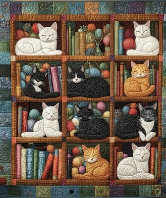 Bookish Cat Blanket Queen Size 70 x80  Quilt Style