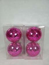 NEW Ashland Jewels  Jolly Mirror Disco Ball Ornaments PINK 4 Balls 3.9" Diam