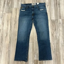 Ariat Jeans Mens 39x32 Blue M4 Low Rise Boot Cut Western Cowboy Rodeo Distressed