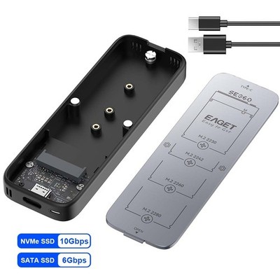 EAGET M.2 NVMe/SATA SSD Enclosure USB 3.2 Gen 2 10Gbps Adapter NVMe 2 in 1 Cable