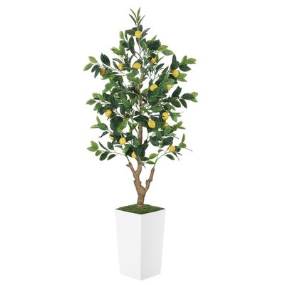 5FT Artificial Lemon Tree with Pot - 60'' Fake Lemon Tree with White Tall Plan...