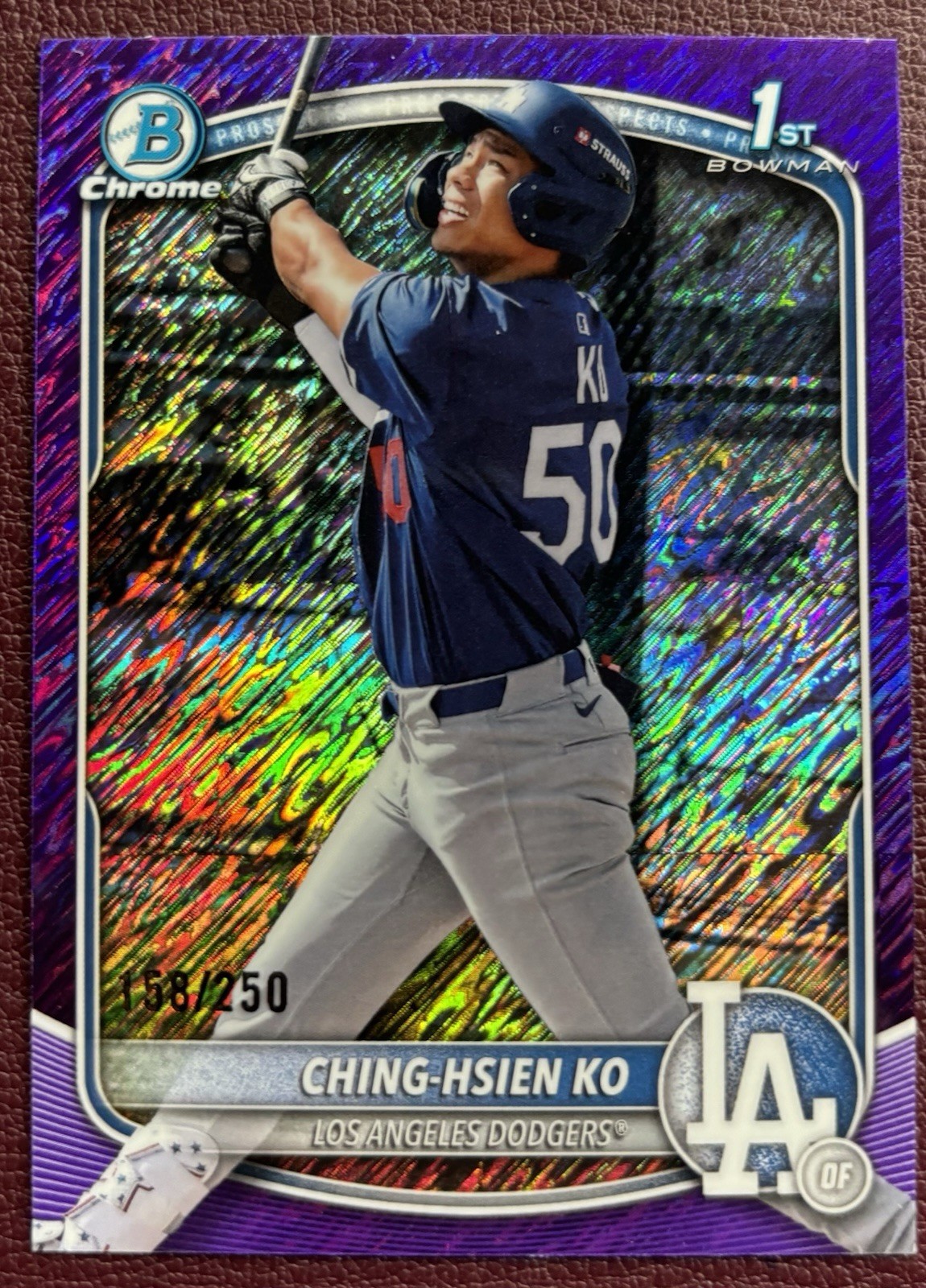 Ching-Hsien Ko 2025 Bowman Chrome Purple Shimmer 1st /250 LA Dodgers
