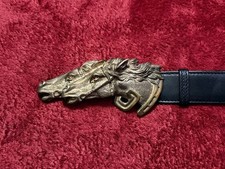 1970s Vintage Gucci Horse Head Buckle Leather Belt Size 34
