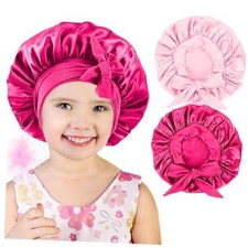 2 PCS Kids Bonnets for Girls, Silk Bonnet for Kids, Satin Bonnet for Pink