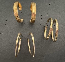 3 Pairs Vintage Estate Dramatic Gold Tone Hoop Pierced Earrings Elegant Earrings