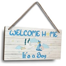 Welcome Home It  s a Boy Wooden Door Sign, 9.8x5.9 Inch Blue Baby Shower Door