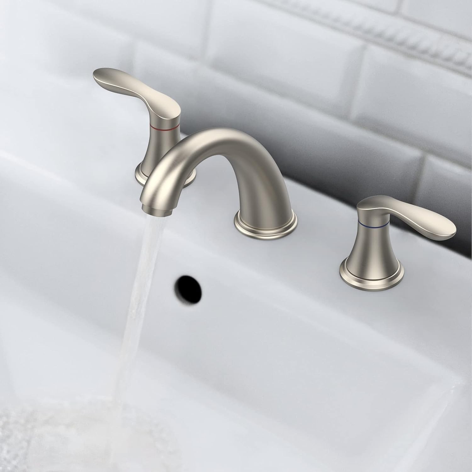 8" 3 Hole Widespread Bathroom Faucet Brushed Nickel, 2-Handl
