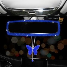 2 Packs Bling Bling Car Rear View Mirror with Rhinestone Butterfly Royal Blue