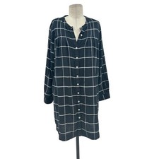 Madewell Collarless Shirtdress in Windowpane True Black Size Medium