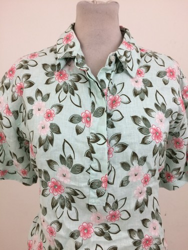Lands' End Women's Blouse Size L Green Mix Floral Lightweight Button Used F1 - Picture 2 of 10