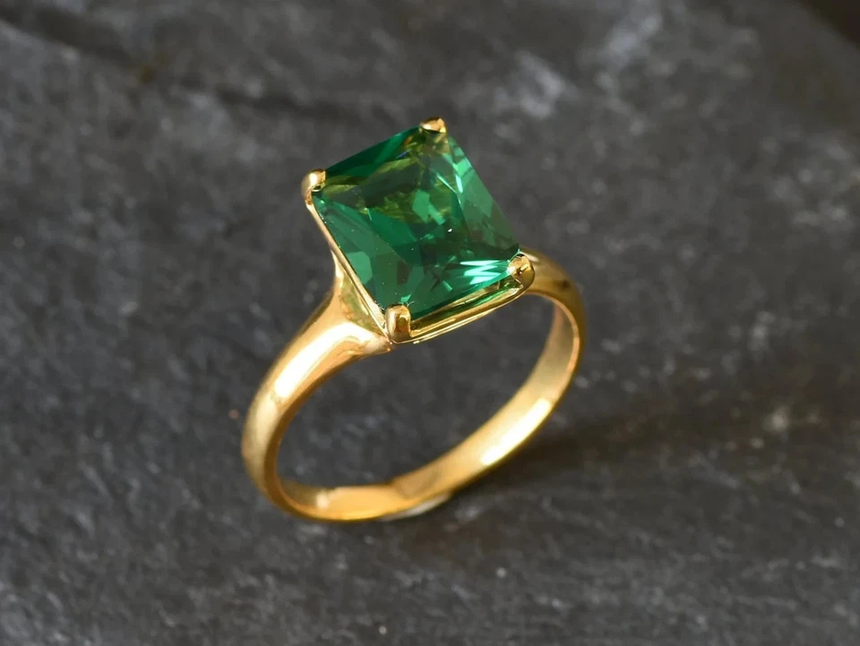 3.00 Ct Emerald Cut Natural Emerald & Diamond Wedding Ring 14k Yellow Gold 8 - Image 3 of 4