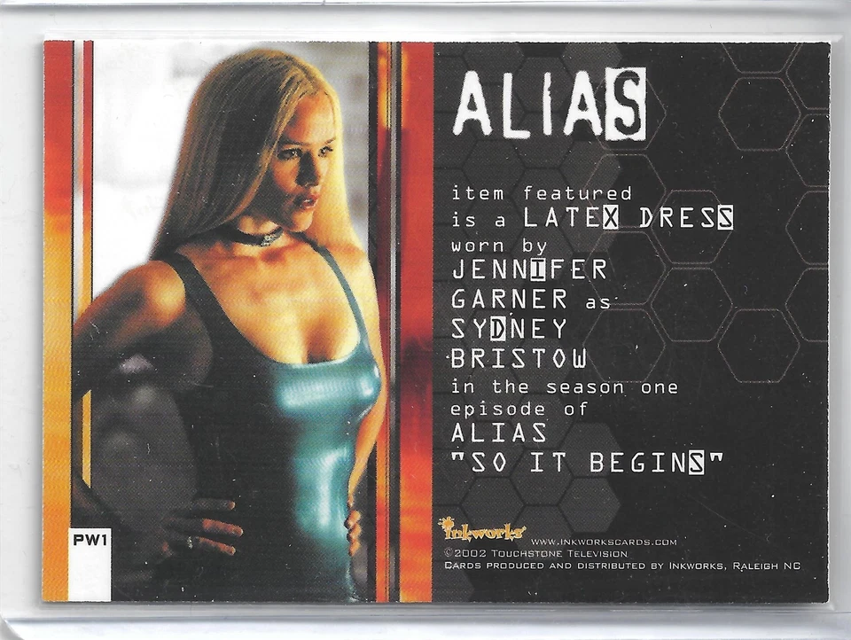 Alias Season 1 Pieceworks wardrobe card PW1 Blue Latex Dress Jennifer Garner KAC - Image 2 of 2