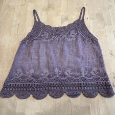 Vtg 90s Y2K Night Out Babydoll Lace Camisole Cami Purple Fairy Boho Knit Scallop