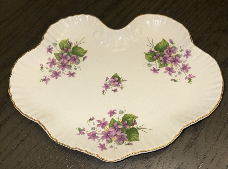 Vintage Antique Charming 1950-60s Old Foley Violet Dish Gold Edges