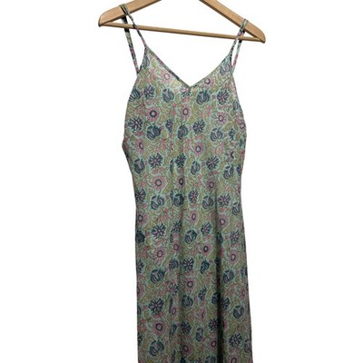 Mille Cotton Slip Dress Green Pink Floral Ruffle Hem Size L Retail: $158 EUC