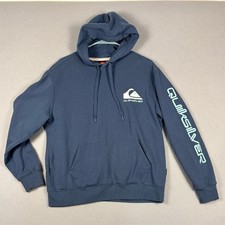 Quiksilver Logo Graphic Pullover Hoodie M Navy Blue Surf Skate Sleeve Print
