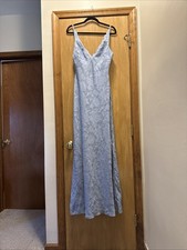 Azazie Tianna Dress Dusty Blue Floral Burnout Size 8 Bridesmaid Dress