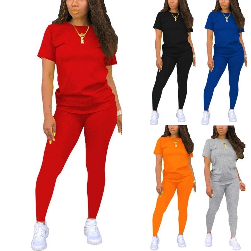 Womens Summer 2Pcs Outfits Sweatsuit Biker Short Sets Sleeve Jogger Tracksuit